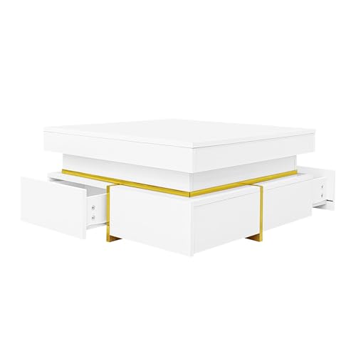 Moderner Couchtisch Hochglanz Wohnzimmer Beistelltisch mit Schubladen goldenen Akzenten quadratisch funktionales Design Stauraumlösung stilvolle Oberfläche kompakt glänzend Wohnzimmermöbel (Weiß) Moderner Couchtisch Hochglanz Wohnzimmer Beistelltisch mit Schubladen goldenen Akzenten quadratisch funktionales Design Stauraumlösung stilvolle Oberfläche kompakt glänzend Wohnzimmermöbel (Weiß) von WEALTHKING