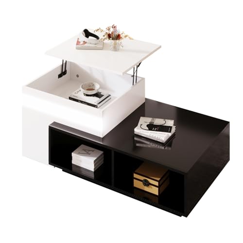 Moderner Couchtisch mit Hebefunktion, kombiniertem Design mit integriertem Stauraum, aus hochwertigem Holzwerkstoff, multifunktional einsetzbar mit verstecktem Innenfach und offenen Ablageflächen Moderner Couchtisch mit Hebefunktion, kombiniertem Design mit integriertem Stauraum, aus hochwertigem Holzwerkstoff, multifunktional einsetzbar mit verstecktem Innenfach und offenen Ablageflächen von WEALTHKING