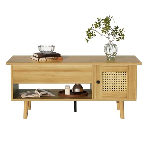 Moderner Couchtisch mit anhebbarer Tischplatte und Rattantür,Lift-Top Funktion für Arbeitsfläche,Wohnzimmer Tisch mit Stauraumfach,Regal und Schrank,skandinavischer Stil mit Holzoptik und Metallakzent Moderner Couchtisch mit anhebbarer Tischplatte und Rattantür,Lift-Top Funktion für Arbeitsfläche,Wohnzimmer Tisch mit Stauraumfach,Regal und Schrank,skandinavischer Stil mit Holzoptik und Metallakzent von WEALTHKING