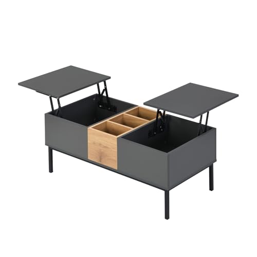 Moderner Couchtisch mit verstellbarer Tischplatte, flexiblem Hubmechanismus, drei offenen Fächern zur Aufbewahrung, stabilem Metallrahmen, stilvoller Holzoptik, für Wohnzimmer oder Arbeitszimmer Moderner Couchtisch mit verstellbarer Tischplatte, flexiblem Hubmechanismus, drei offenen Fächern zur Aufbewahrung, stabilem Metallrahmen, stilvoller Holzoptik, für Wohnzimmer oder Arbeitszimmer von WEALTHKING