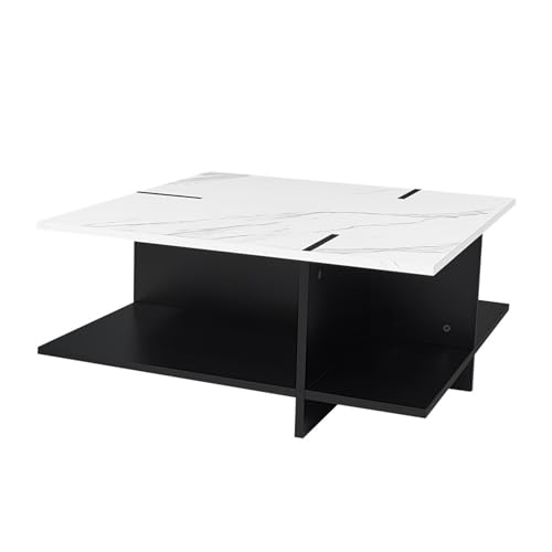 Moderner quadratischer Couchtisch mit Marmoroptik,vier offenen Ablagefächern,schwarzem Korpus,stilvollem Wohnzimmermöbel,MDF-Struktur,pflegeleichter Oberfläche,funktionalem Design für Wohnbereiche Moderner quadratischer Couchtisch mit Marmoroptik,vier offenen Ablagefächern,schwarzem Korpus,stilvollem Wohnzimmermöbel,MDF-Struktur,pflegeleichter Oberfläche,funktionalem Design für Wohnbereiche von WEALTHKING