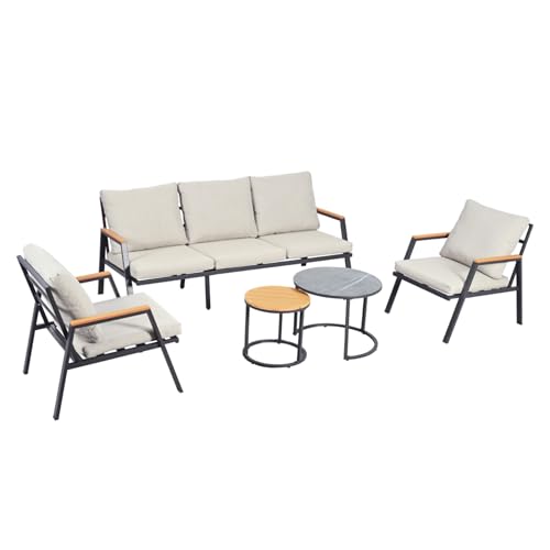 WEALTHKING Gartenlounge Set mit 3-Sitzer Sofa, 2 Sessel, 2 Couchtische mit Glas- und Kunststoff-Holzplatte, Outdoor Sitzgruppe mit verzinktem Stahlrahmen, wetterfest, hoher Rücken, rutschfest WEALTHKING Gartenlounge Set mit 3-Sitzer Sofa, 2 Sessel, 2 Couchtische mit Glas- und Kunststoff-Holzplatte, Outdoor Sitzgruppe mit verzinktem Stahlrahmen, wetterfest, hoher Rücken, rutschfest von WEALTHKING