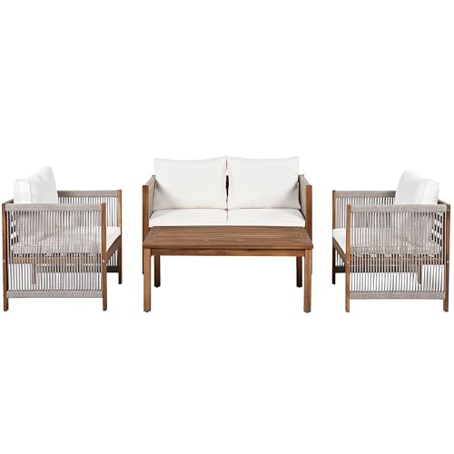 WEALTHKING Outdoor Gartenmöbel Loungeset mit Seilgeflecht und Akazienholz, Sitzgruppe mit Sofa, Sesseln und Couchtisch, wetterfest für Terrasse Balkon Garten, inkl. Kissen, Abnehmbarer Bezug (Beige) WEALTHKING Outdoor Gartenmöbel Loungeset mit Seilgeflecht und Akazienholz, Sitzgruppe mit Sofa, Sesseln und Couchtisch, wetterfest für Terrasse Balkon Garten, inkl. Kissen, Abnehmbarer Bezug (Beige) von WEALTHKING