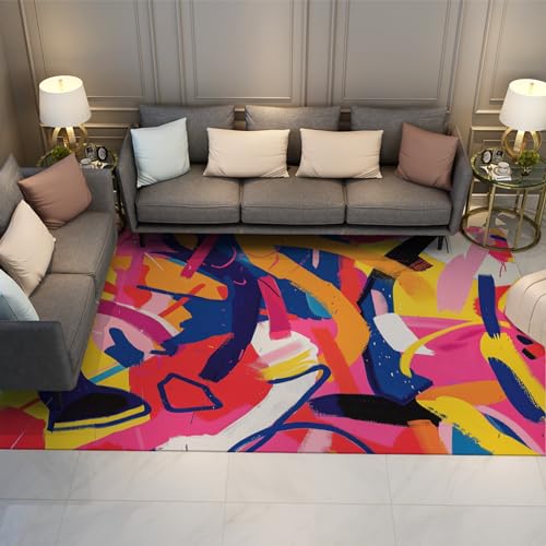 WEECHAINGE Abstrakte Moderne Teppiche Boho Mehrfarbiger Teppichläufer für stark frequentierte Bereiche im Wohnzimmer Esszimmer Küche Waschbar 60x90cm von WEECHAINGE