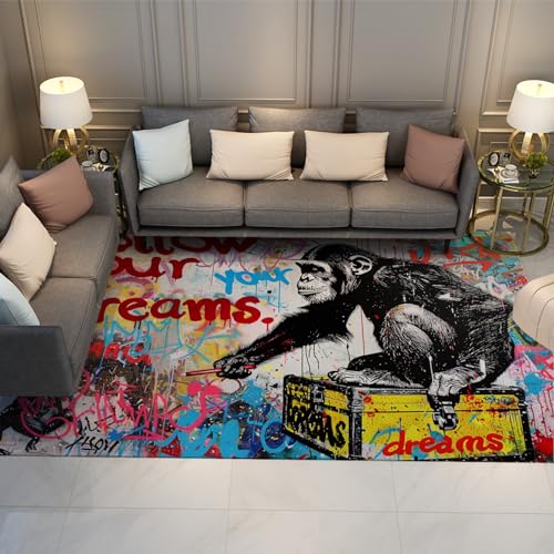 WEECHAINGE Banksy Style Gorilla Area Teppich Street Graffiti Großer Teppich für Kinder Kinderzimmer Spielzimmer Maschinenwaschbar Home Decor Fußmatten 60x90cm von WEECHAINGE