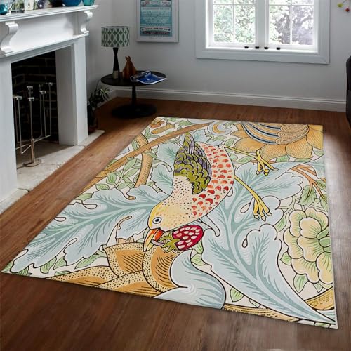 WEECHAINGE Erdbeere und Vögel Bereich Teppich William Morris Stil Fußmatte Wohnzimmer Kinderzimmer Kinderzimmer Schlafzimmer Teppich Soft Easy Clean 60x90cm von WEECHAINGE