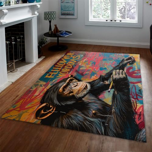 WEECHAINGE Gorilla Area Teppiche Street Art mit Text Großer Teppich Moderner Anti-Rutsch-Teppich für Kinder Weiche Innenterrassen Leichte Fußmatten 60x90cm von WEECHAINGE