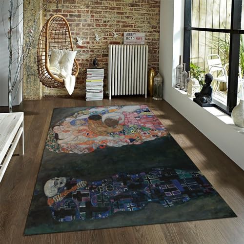 WEECHAINGE Gustav Klimt Tod und Leben Ölgemälde Bereich Teppich für Wohnzimmer Schlafzimmer Teppich mit Rutschfester Rückseite Waschbare weiche Badteppiche 120x240cm von WEECHAINGE