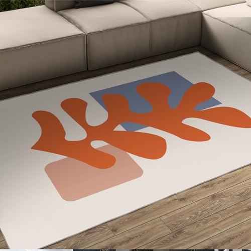 WEECHAINGE Orange Blumen Bereich Teppich Henri Matisse Stil Modernes Design Teppiche Gemütlicher Boden Teppich Rutschfester Teppich für Zimmer Sofa Wohnzimmer Matte 60x90cm von WEECHAINGE