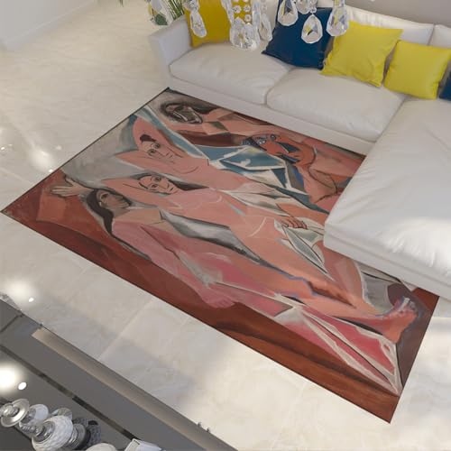 WEECHAINGE Picasso-Stil Teppich Les Demoiselles d'Avignon Drucke Teppich Weicher Flanell Fußmatten Home Office Eingang Willkommen Teppich waschbar 60x90cm von WEECHAINGE