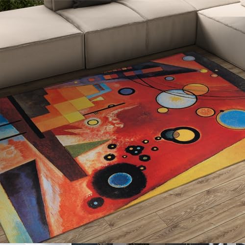 WEECHAINGE Schwerer roter Kunstdruck-Teppich Wassily Kandinsky Stil Türmatte Weich Kuschelig und rutschfest Personalisierung Teppiche waschbar rutschfest 60x120cm von WEECHAINGE