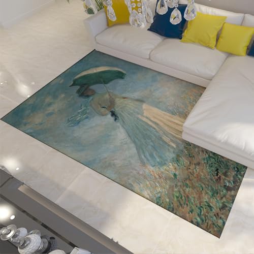 WEECHAINGE Sommer Moderne Teppiche für den Innenbereich Claude Monet Frau mit Sonnenschirm Wohnzimmer Teppiche für Kinder Schlafzimmer Luxus Wohnkultur 160x220cm von WEECHAINGE