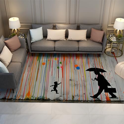 WEECHAINGE Teppiche Street Art inspirierter Teppich Weicher Indoor-Teppich Erwachsene und Kinder Regenbogen Perfekt für Terrassendielen Balkonteppich Waschbar 60x90cm von WEECHAINGE