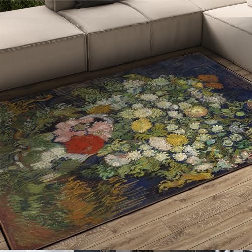 WEECHAINGE Van Gogh Teppich Easy -Reinigung Rutschfestes Schlafzimmer Wohnzimmer Esszimmer Küche Boden Teppich -Blumenstrauß in Einer Vase 120x240cm von WEECHAINGE