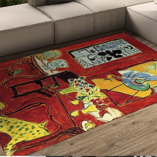 WEECHAINGE Weicher bequemer Teppich rutschfeste Fußmatten Henri Matisse Große rote Innenteppiche für Schlafsaal/Spielzimmer/Schlafzimmer/Kinderzimmer 60x90cm von WEECHAINGE