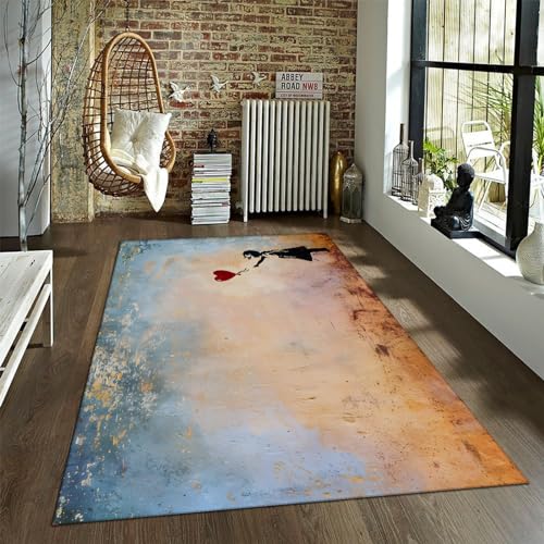 WEECHAINGE Weicher gemütlicher Bereich Teppiche Wohnzimmer Schlafzimmer Küche Straße Graffiti Teppich Pflegeleicht niedriger Flor Großer Teppich Vintage Teppich Ballon Mädchen Teppich 60x90cm von WEECHAINGE