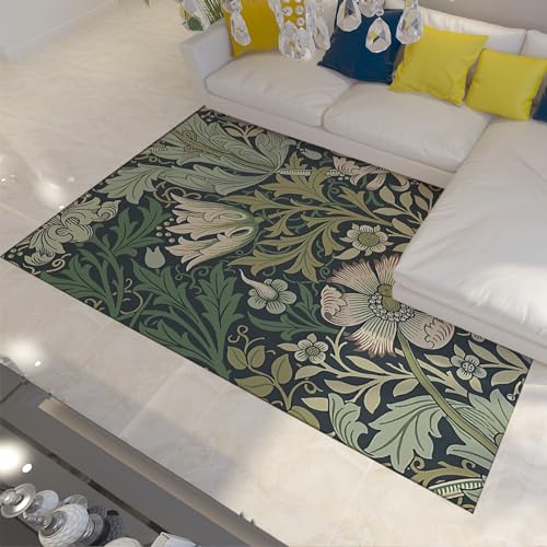 WEECHAINGE William Morris Stil Bereich Teppiche Boho Blumen Grün Pflanzen Throw Teppiche Weiche Türmatte für Wohnzimmer Home Indoor Outdoor Non Rutsch 60x90cm von WEECHAINGE