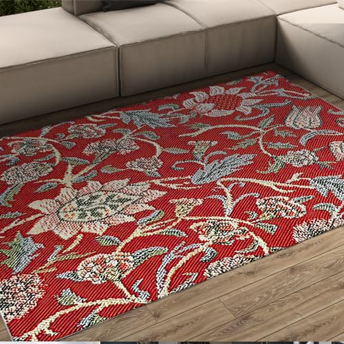 WEECHAINGE William Morris Stil Blumen Teppich Moderne traditionelle Teppiche Medium Großer Teppich für Schlafsaal/Spielzimmer/Schlafzimmer/Kinderzimmer Rot 60x90cm von WEECHAINGE