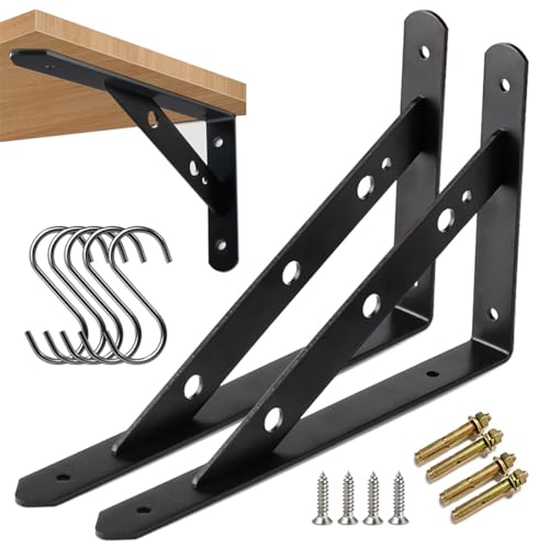 2 Stück Regalhalterungen Schwerlast-Träger 90 Grad Wand-Winkel Regalhalterung Metall Regalträger mit Schrauben Wand Regalträger Eisen Regalwinkel für Winkel Regal (30×18.8×2.5CM)，Schwarz von WEERSTONE