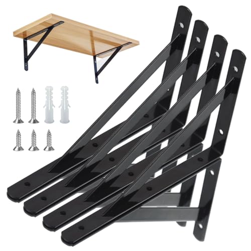 4 Stück Regalhalterungen Schwerlast-Träger 90 Grad Wand-Winkel Regalhalterung Metall Regalträger mit Schrauben Wand Regalträger Eisen Regalwinkel für Winkel Regal (250×160mm)，Schwarz von WEERSTONE