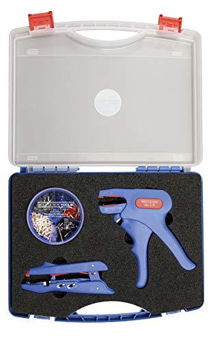 WEICON 52880002 Profi Crimp-Set Werkzeug-Koffer mit 2 Abisolierwerkzeugen & Aderendhülsen, Blau/rot von WEICON