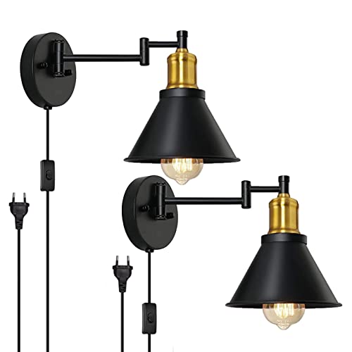 2 Pack Rustikale Wandlampe Retro Metall Schwarz Gold Wandleuchte für Restaurant Home Bar Schlafzimmer Nachttisch Korridor Dekorieren von WEITINX