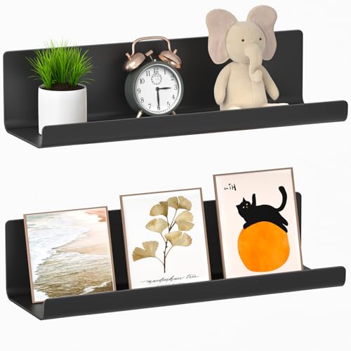 WELDUN Schweberegal, 2er Set Wandregal Ohne Bohren, 32cm Hängeregal Dekorative Wandregale für Wohnzimmer, Schlafzimmer, Badezimmer, Küche, Selbstklebend, Kunststoff, Schwarz von WELDUN