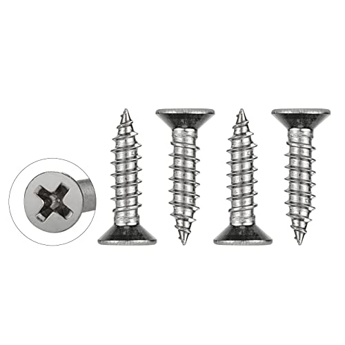 WELLOCKS 50 PCS 304 Edelstahl, M4 x 16mm selbstschneidende Schrauben Sortiment Set, flacher Kopf Holzschraube Kit für Hausgemachte, Reparatur, Holzarbeiten Indoor Outdoor (D034416) von WELLOCKS