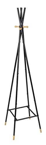 WENKO Standgarderobe mit vier Haken Loft, Garderobenständer aus Stahlrohr mit 4 Haken aus FSC®-zertifiziertem Bambus, 42 x 17 x 42 cm von WENKO
