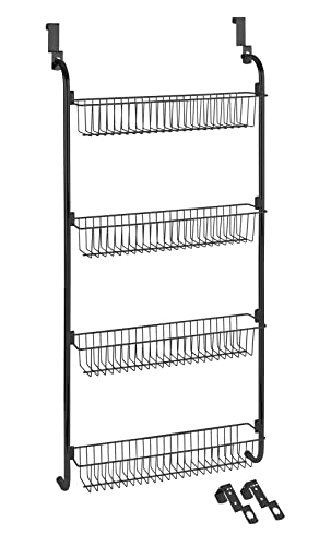 WENKO Tür-Regal, Hänge-Regal mit 4 großen Ablagen für Haushalts-Utensilien, für Küchenzubehör oder Badaccessoires, zum Einhängen an die Tür, 50x109x14 cm, pulverbeschichtetes Metall, Schwarz, 69756800 von WENKO