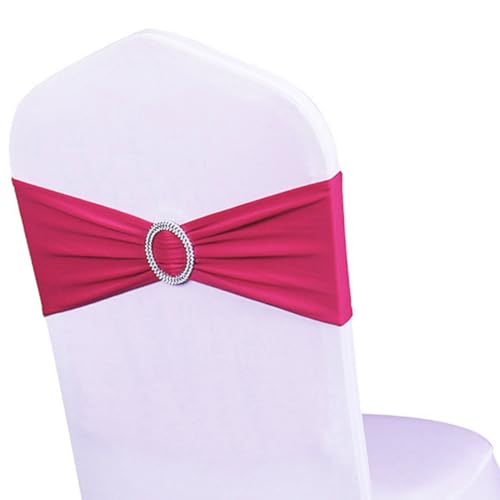 WENSINL 100 Stück Hochzeit Stuhlschärpe, Elastische Stuhlbänder mit Schnallenschieber, Stuhlschleifen für Hochzeitsdekorationen, Ohne Weiße Stuhlhussen (Fuchsia) von WENSINL