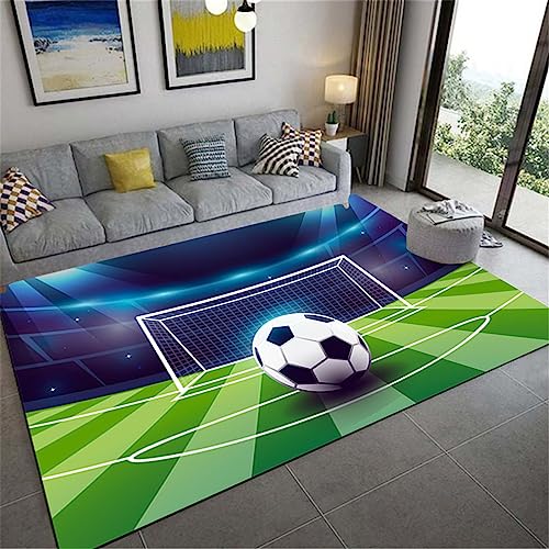 WENYAPJYC Modernes Wohnzimmer Teppiche 3D Fußball Rugby-Ball Muster rutschfest Waschbar Jugendzimmer Jungen Kinder Mädchen Jugendliche Zimmer Schlafzimmer (Farbe 1, 120x180 cm) von WENYAPJYC