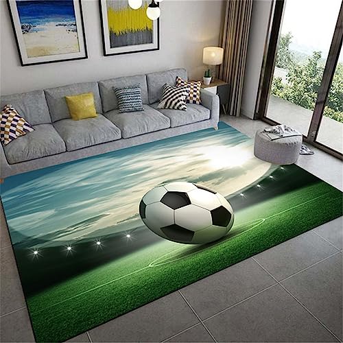 WENYAPJYC Schwarz Grün 3D Teppich Fußball Muster Junge Jugendlich Mädchen Zimmer Dekorationen Wohnzimmer Schlafzimmer rutschfest Waschbar (Farbe 1, 100x150 cm) von WENYAPJYC