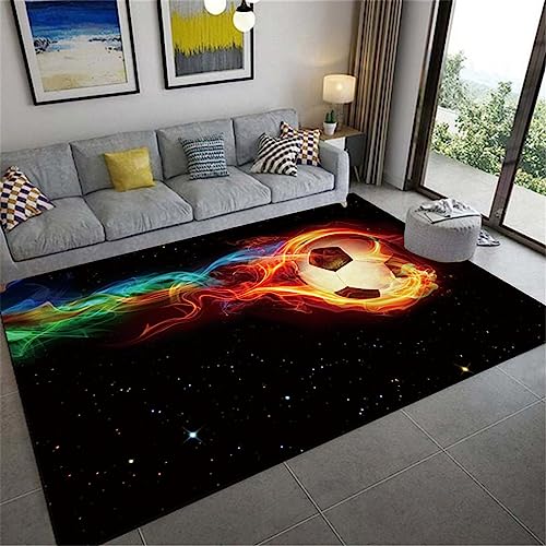 WENYAPJYC Schwarz Grün 3D Teppich Fußball Muster Junge Jugendlich Mädchen Zimmer Dekorationen Wohnzimmer Schlafzimmer rutschfest Waschbar (Farbe 2, 100x120 cm) von WENYAPJYC