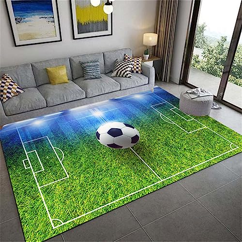 WENYAPJYC Schwarz Grün 3D Teppich Fußball Muster Junge Jugendlich Mädchen Zimmer Dekorationen Wohnzimmer Schlafzimmer rutschfest Waschbar (Farbe 3, 120x160 cm) von WENYAPJYC