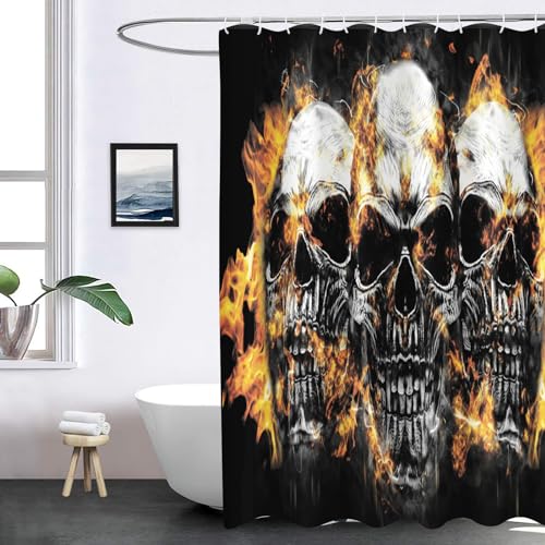 WEQEER Blumen Rose Skelett Halloween Totenkopf Duschvorhang 180x180cm, 3D Scary Skull Totenkopf Muster rutschfeste Badematte, Gothic Skull Duschvorhänge Set 12 Haken (5,180 x 200 cm) von WEQEER