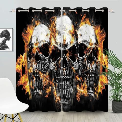 WEQEER Totenkopf Schwarz Horror Blickdichte Gardinen Verdunkelungsvorhang Vorhänge Totenkopf Gardinen Ösen Gothic Vorhänge Skull 3D Verdunkelungsvorhäng Totenkopf (6,280×180BxH (140×180cm×2)) von WEQEER