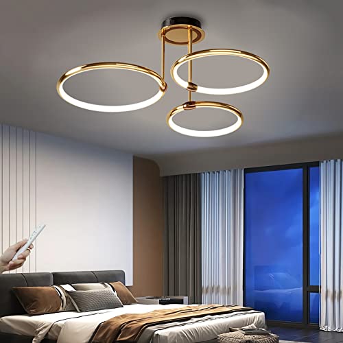 WERSVG Modern LED Deckenleuchte 60W 3100lm Dimmbar Deckenlampe 3-Ring Wohnzimmerlampe Gold Schlafzimmerlampe mit Fernbedienung Led Ringsform Beleuchtung für Wohnzimmer Schlafzimmer Küche Esszimmer von WERSVG