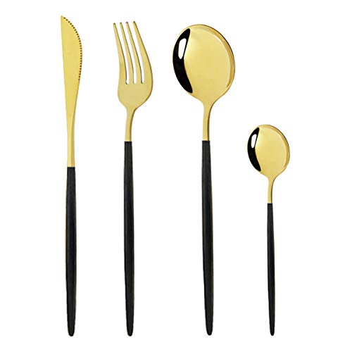 Gold Western Geschirr Geschirr Dessert Messer Gabel Kaffee Löffel Teelöffel Stahlbesteck Set Edelstahl Home Abendessen Set essgeschirr (Color : 4Pcs Black Gold) von WERWER