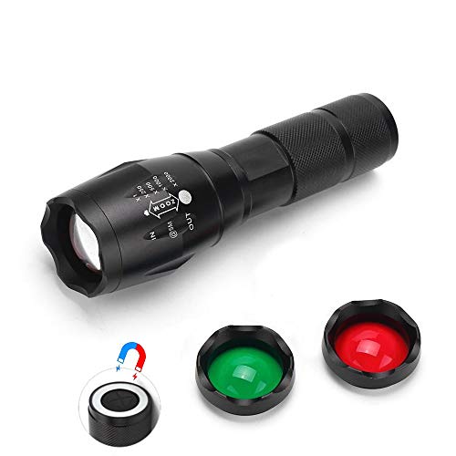 Mehrfarbige Taschenlampe mit Rot Grün Weiß Filter, WESLITE 1000 Lumens Rot Grün Weiß LED Taschenlampe mit Farbwechsel Zoombare Signallampe mit Magnet Outdoor Nachtsicht Taschenlampe(3 Farben) von WESLITE