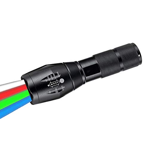 4 in 1 LED Taschenlampe mit Rot Grün Weiß Blau Licht, WESLITE Mehrere Farben Outdoor Taktische Taschenlampe Signal Taschenlampen Zoombar für Astronomie Nachtsicht Wandern (4 Farben) von WESLITE