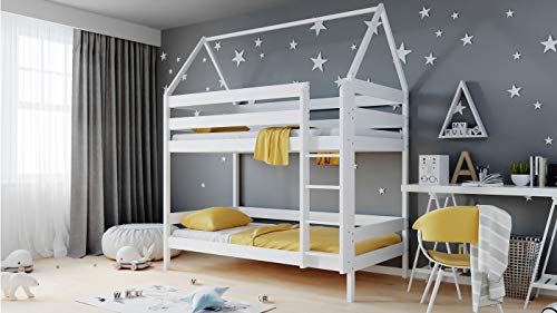 WFL GROUP Kinderbett Etagenbetten 3ft Single 90x190 90x200 80x160 cm Massives Kiefernholz Hausbett Etagenbett Für Kinder - 160 x 80 cm - Weiss von WFL GROUP