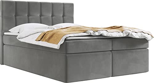 WFL GROUP Boxspringbett mit Bettkasten 140x200 160x200 180x200 Doppelbett Gepolstert Bett Mit Matratze und Topper - Stauraumbett mit Kopfteil - 180 x 200 cm - Grau Samt von WFL GROUP