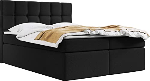 WFL GROUP Boxspringbett mit Bettkasten 140x200 160x200 180x200 Doppelbett Gepolstert Bett Mit Matratze und Topper - Stauraumbett mit Kopfteil - 180 x 200 cm - Schwarz Webstoff von WFL GROUP