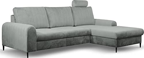 WFL GROUP Ecksofa Schlafsofa mit Bettkasten - Sofa Couch Ecksofa mit Schlaffunktion Bettfunktion L-Form mit Ottomane - Rechts - Grau von WFL GROUP