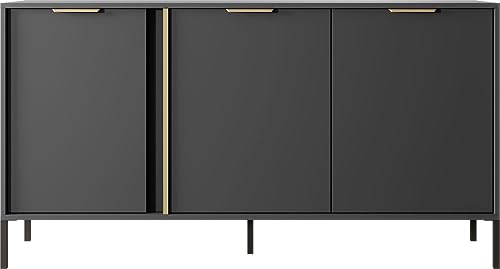 WFL GROUP Elegant Anthrazit Kommode - Modern Sideboard 100, 150, 200 cm - Skandinavisch Schrank mit goldenen Griffen - NOX Set - mit Hohe Schwarze Metallfüße - 153 x 40 cm - Kommode 3D von WFL GROUP