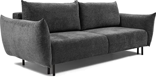 WFL GROUP Sofa mit Bettkasten - Schlafsofa mit Schwarze Metallbeine - 3 Sitzer Sofa Bett - Couch mit Schlaffunktion Bettfunktion Skandinavisch Polstergarnitur - Graphit von WFL GROUP