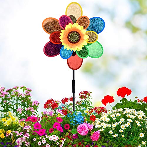 Farbenfrohes Windrad Blume Windspiel Windmühle Gartenstecker Windspiel Gartendeko Blumenstecker dekorativer Blumenstecker für Balkon oder Terrasse von kowaku