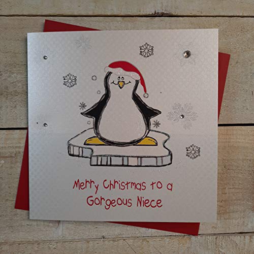 white cotton cards X27 Weihnachtskarte, englische Aufschrift Merry Christmas to A Gorgeous Niece ..., handgefertigt, Weiß von WHITE COTTON CARDS