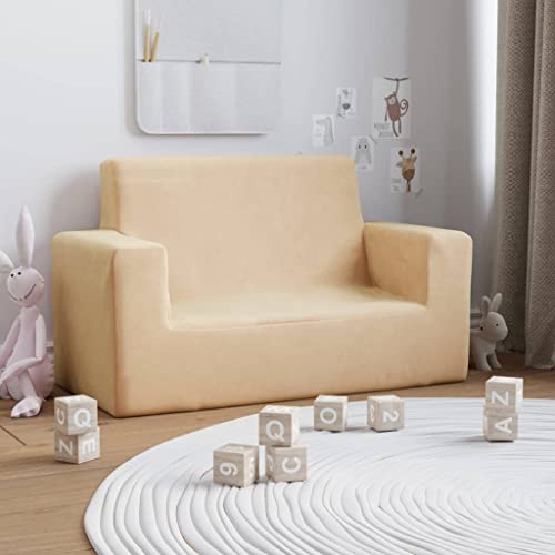 WIFESE 2-Sitzer Kindersofa 84x39x50,5 cm Creme Weich Plüsch Schlafcouch Kinderzimmer MöBel Mini Sofa 2 Sitzer Sofas & Couches Kinder Sofa Kindercouch Sofa Kleine Couch Rechteck von WIFESE